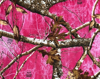 Tissu camouflage rose sous licence, vrai bois d'arbre, tissu 100 % coton, couture, tissu de courtepointe, David Textiles, camouflage rose, tissu de chasse