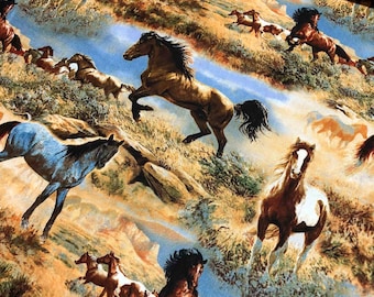 Stunning  Wild Horses Fabric,  100% Cotton, Sewing, quilting fabric, Cotton Fabric, Wild Wings, Western fabric, country decor, wild west