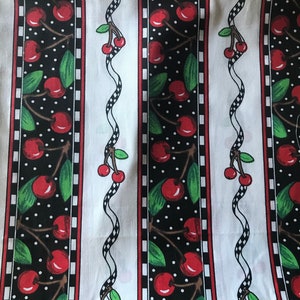 OOP Coordinating Cherry Stripe Solid fabric, 100% Cotton, Vintage Fabric, quilting fabric, Sewing, Children's fabric, cherry fabric, fruit image 1