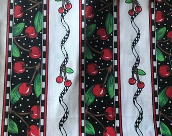 OOP Coordinating Cherry Stripe Solid fabric, 100% Cotton, Vintage Fabric, quilting fabric, Sewing, Children's fabric, cherry fabric, fruit