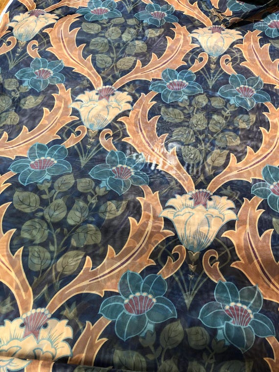 58" Wide Home Decor Sheer Large Scale Blue Floral, 100% Polyester, Sewing, OOP