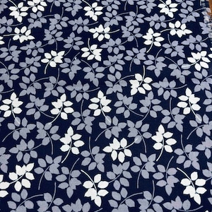 Navy Leaf Fabric 100% Cotton Fabric, Sewing, quilting fabric, blue leaf, blue fabric