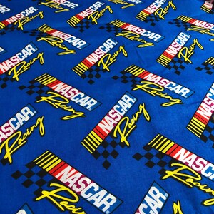 Blue Licensed NASCAR Fabric,  100% Cotton Fabric, Sewing, checkered flag, NASCAR racing fabric, fabric for boys, fabric for men, mancave
