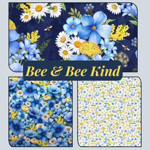 Timeless Treasures, Coordinating Blue Floral, Bee & Bee Kind Collection, Sewing, quilting fabric, floral fabric, floral bouquet