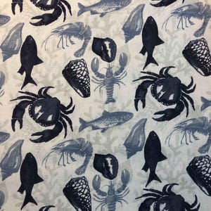 Nautische stof, quiltstof, naaistof, 100% katoen, nieuwe stof, oceaanstof, schelpen, vis, krab, kreeft