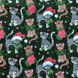 Christmas Cat Fabric, 100% Cotton, sewing, quilting fabric, Fabric Traditions, Christmas fabric, Laurie Campbell, kitty fabric