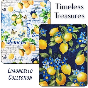Timeless Treasures, Limoncello Collection, Lemon Collage, Lemon bouquet, Sewing, quilting fabric, 100% Cotton, lemon fabric, kitchen fabric