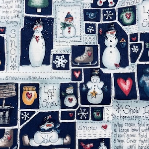 Snowman Fabric, 100% Cotton Fabric, sewing fabric, quilting, Dianna Marcum, Marcus Bros, Christmas fabric, kitchen