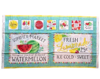 Panel de mercado de verano dulce y jugoso, tela 100% algodón, panel de costura, panel de verano, tela de sandía, tela de limón, panel de tela