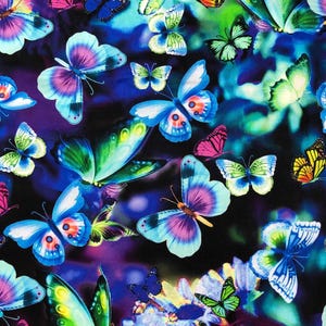 Timeless Treasures, Electric Butterflies, Butterfly Garden Collection, Sewing, quilting fabric, 100% Cotton