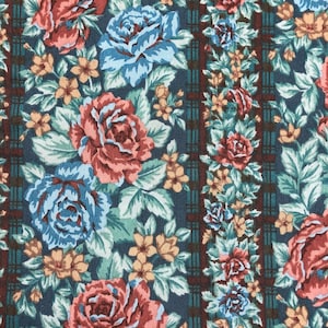 OOP Vintage Floral Fabric by the Half Yard, 100% Cotton, decor fabric, quilting, sewing, Teal Floral Stripe, Heather fabric, Texunion
