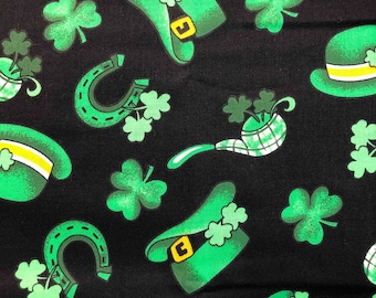 Leprechaun Hat St Patrick&#39;s Day Fabric 100% Cotton, quilting fabric, Sewing, crafting, four leaf clover, St Patty&#39;s fabric, Irish, Pipe