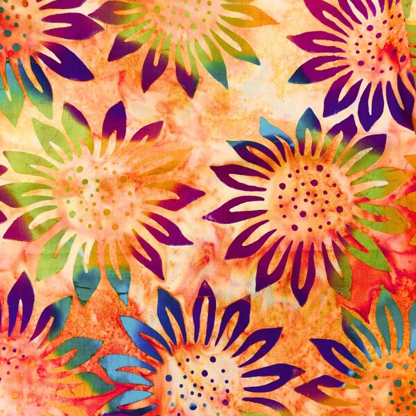 Bright Orange Sunflower Batik, Sewing, quilting fabric, Cotton Fabric, Orange Batik, Floral Batik
