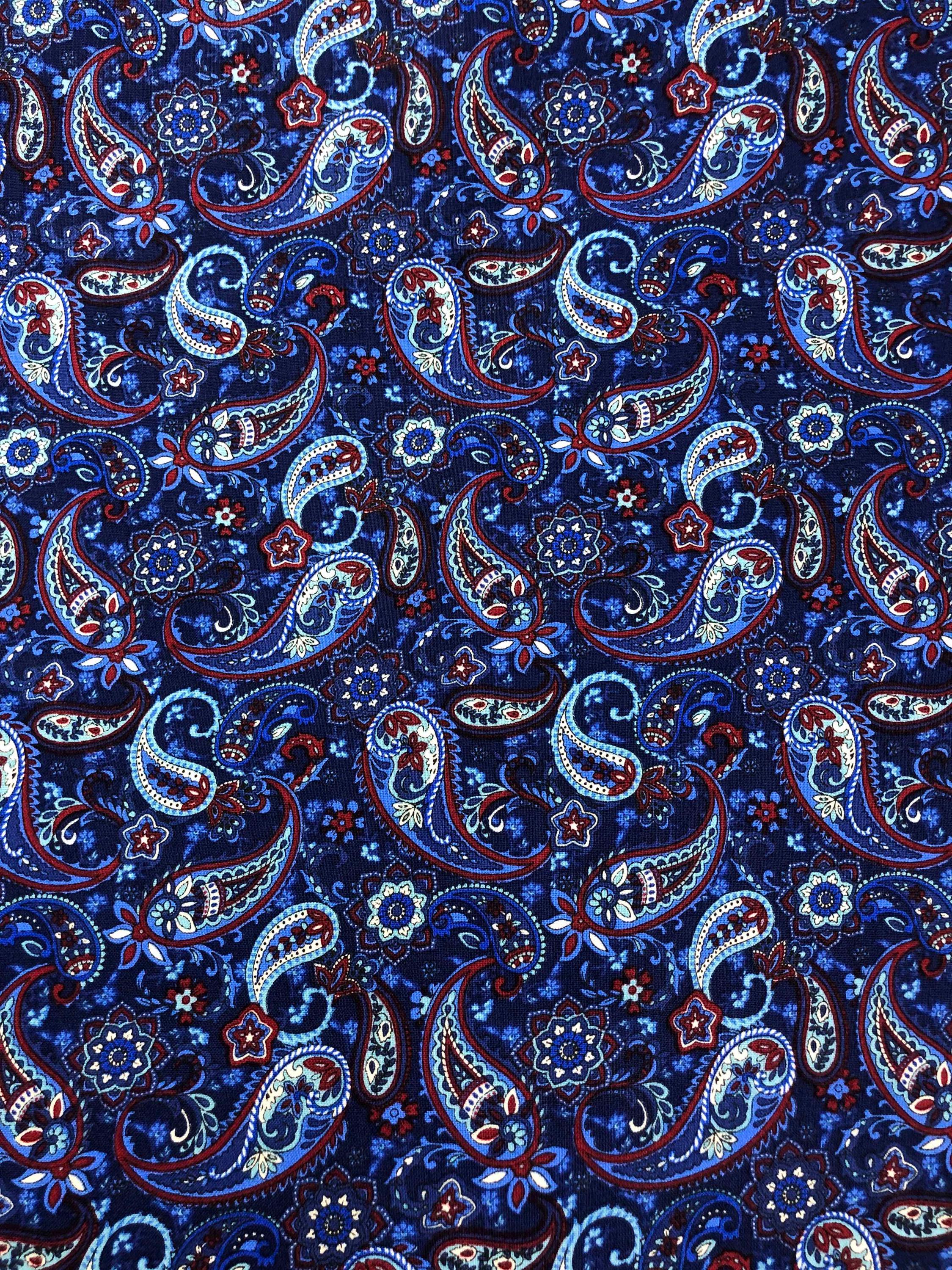 Henry Glass Liberty Hill Blue Paisley Fabric, 100% Cotton Fabric ...