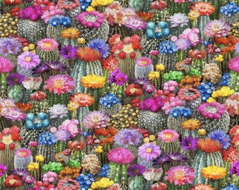 Timeless Treasures Southwest Sunset Collection Multi Floral Desert Cactus Fabric, Sewing, quilting fabric, Cotton Fabric, colorful cactus