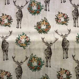 Weihnachtdrucke, Feiertagshirsche und Kränze 100% Baumwolle Weihnachtsstoff, Quiltstoff, Nähen, Stoff Meterware, Feiertagsstoffdekor