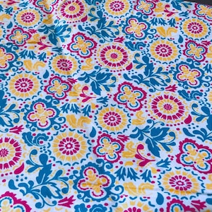 Medallion Fabric 100% Cotton Fabric, Sewing, quilting fabric, fabric by the yard, Teal floral, Yellow floral, floral medallion
