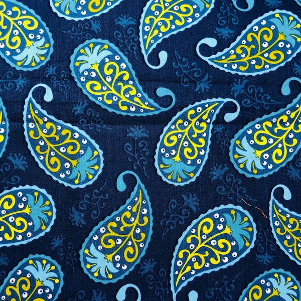 Berkeley, OOP Timeless Treasures, tessuto per cucire, trapuntatura, 100% cotone, tessuto paisley blu