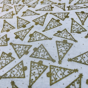Metallic Gold Christmas Fabric, Christmas trees, holiday fabric, Sewing, quilting, crafting, Christmas decor