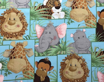 Jungle Baby Patchwork Fabric, 100% Cotton, sewing, quilting fabric, nursery fabric, Children's Fabric, elephant, lion, giraffe, monkey