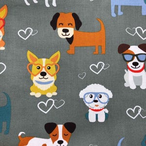 Dogs in Glasses Fabric, Sewing, quilting fabric, Cotton Fabric, dog fabric, David Textiles, puppy love fabric, pet fabric