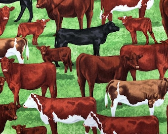 Tela "Vacas en un Pasto", Tesoros Atemporales, Tela 100% Algodón, Tela para coser, Acolchado, Tela Vaquera, Tela de Granja, GM-C2571