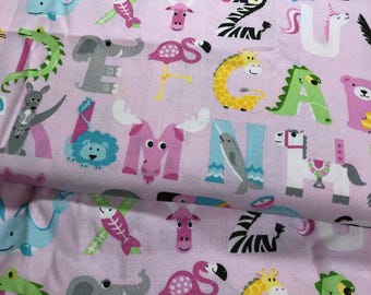 Tela con alfabeto de animales, tela 100 % algodón, costura, tela para acolchado, tela para bebés, tela para niños, tela con animales lindos