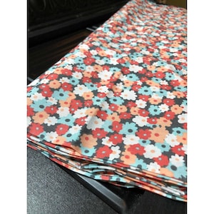 Pretty Peach and Teal Floral Fabric 100% Cotton Fabric, Sewing, quilting fabric, small floral, orange floral