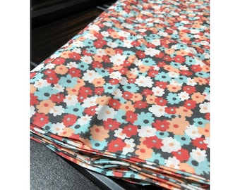 Pretty Peach and Teal Floral Fabric 100% Cotton Fabric, Sewing, quilting fabric, small floral, orange floral