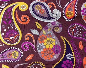 Tela Paisley retro de los años 70, 100% algodón, acolchado, costura