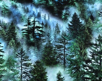 Evergreen Forest in the Fog Fabric, Timeless Treasures, 100% Cotton Fabric, sewing fabric, quilting, Pine tree fabric