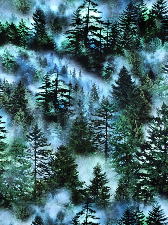 Evergreen Forest in the Fog Fabric, Timeless Treasures, 100% Cotton Fabric, sewing fabric, quilting, Pine tree fabric