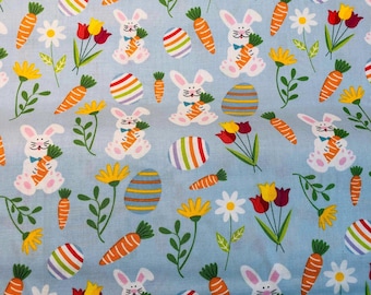 Bunnies and Carrots, Easter bunny, Easter fabric, sewing, quilting, holiday fabric,