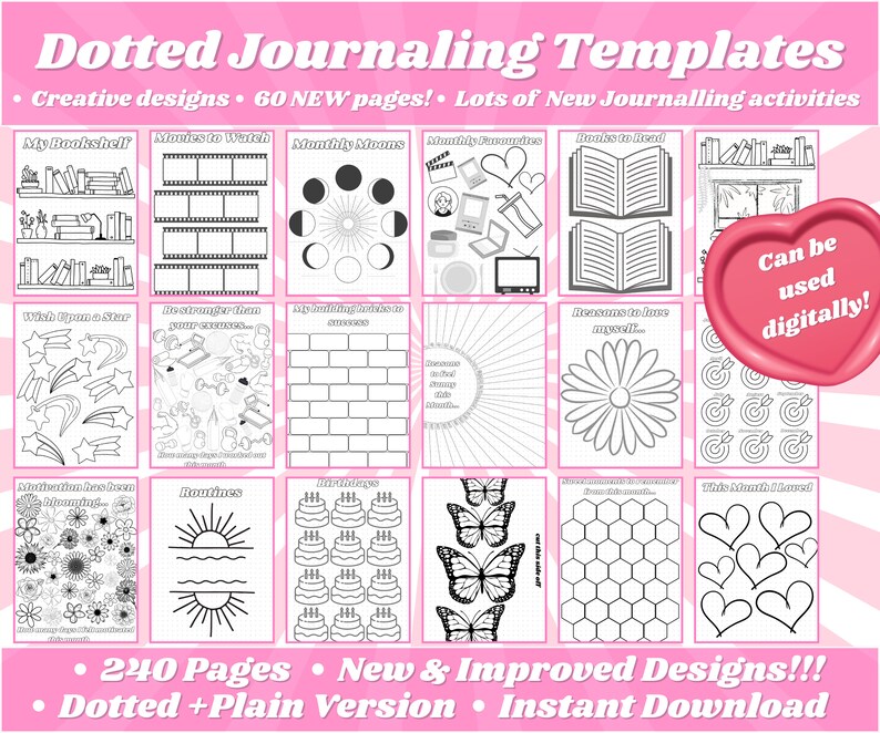Creative Printable Bullet Dotted Journal Template Bundle / Self Care ...