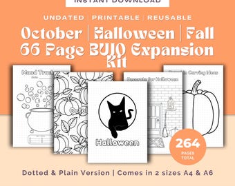 Halloween BUJO afdrukbaar: oktoberplanner, Mood & Habit Tracker (66 pagina's, digitale download)