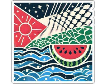 Sticker drapeau keffieh de Palestine : sticker vinyle brillant pour ordinateur portable