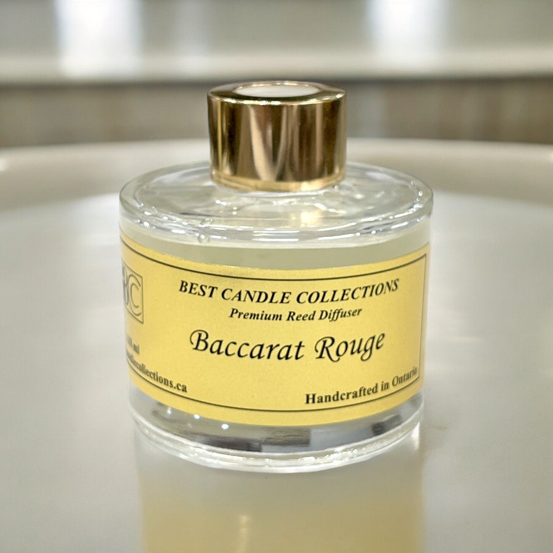 Baccarat Rouge Reed Diffuser | Luxury Vegan Fragrance | Long-Lasting Aroma | Glass Bottle for Bedroom or Office Spaces