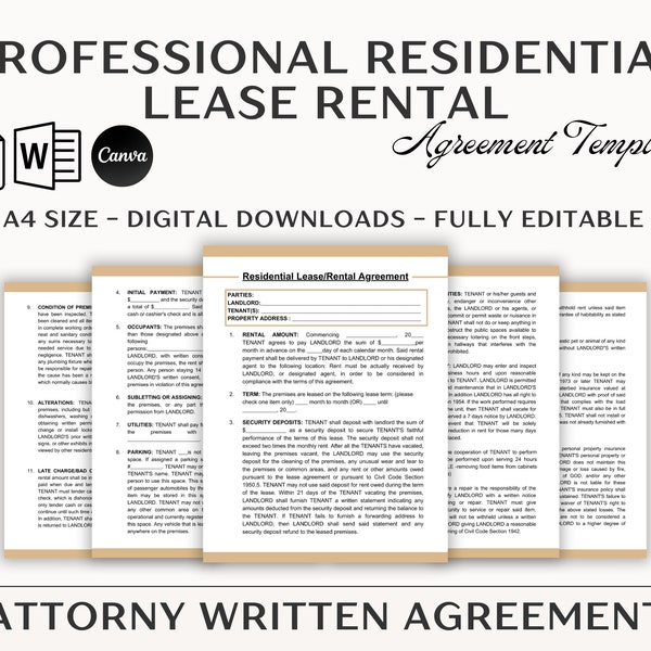 Residential Agreement | Lease Agreement PDF, Rental Application | Instant Download | Landlord Tenant Forms | Client Intake Form
