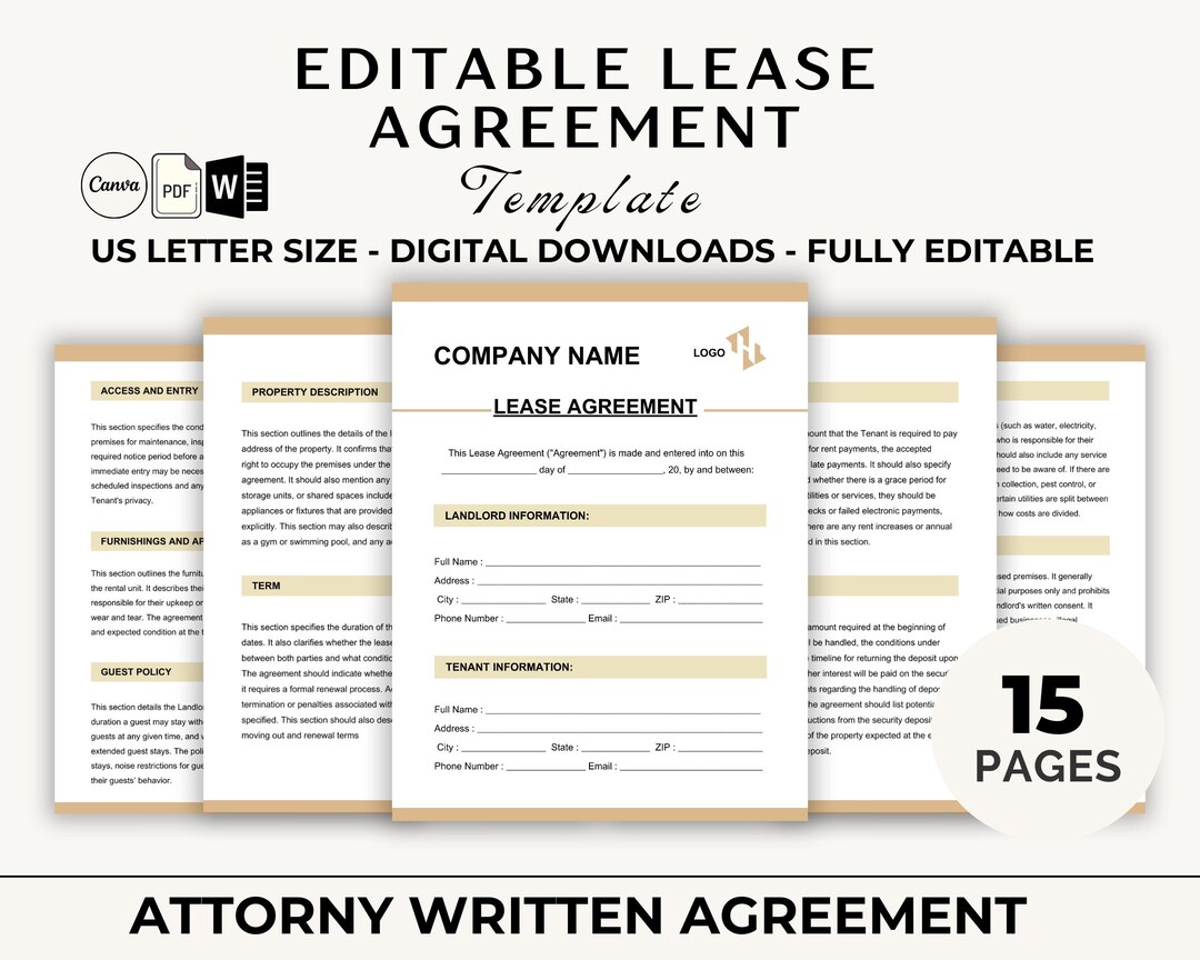 Editable Lease Agreement | Rental Lease for Easy Customization ...