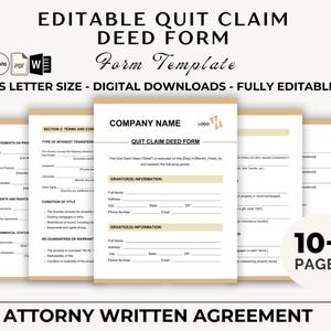 Editable Quit Claim Deed Form | Real Property Transfer Template | Recordable Legal Document - PDF - Instant Download
