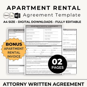 Editable Apartment Rental Agreement Template | Lease Contract | PDF & Canva File - Instant Download