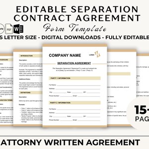 Editable Separation Agreement Template | Relationship Separation Agreement | Marital Settlement Agreement | Legal Separation Form - Canva
