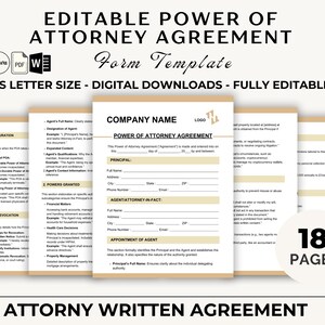 Editable Power of Attorney Agreement, Power of Attorney Form, Legal Forms, Legal Templates - Easy to Edit, Instant Download