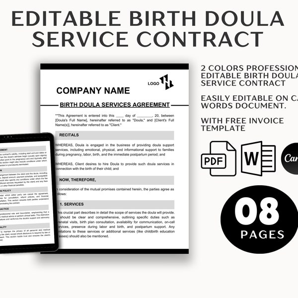 Birth Doula Contracts & Forms | Postpartum Planning, Birth Plan Template | Childbirth Doula Agreement Lactation Consultant Intake Forms