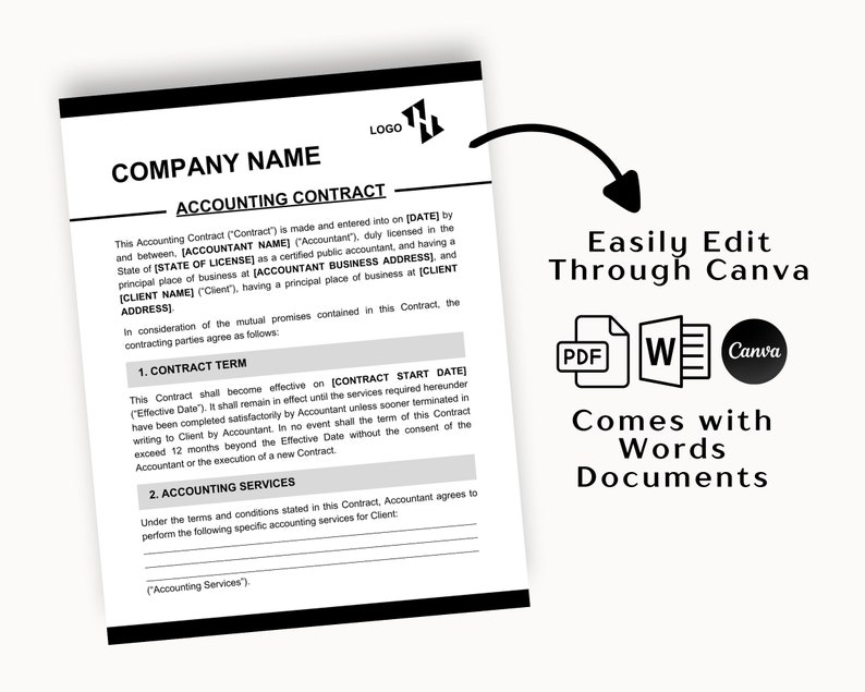 Accounting Contract Template | Business Finance, Taxation (PDF) - Etsy