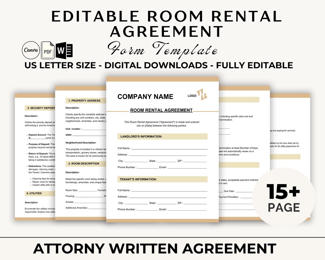 Editable Room Rental Agreement | Roommate Room Rental Agreement ...