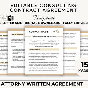 Editable Consulting Contract Agreement, Consulting Template, Consulting Contract Template, Consultant Services, Instant Download PDF & Canva