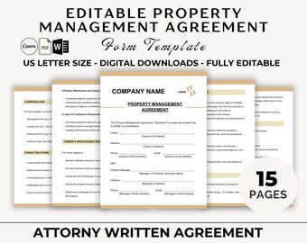 Editable Property Management Agreement | Rental & Home Management Contract | Instant Download