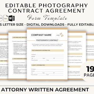 Editable Photography Contract | Client Agreement & Contract for Photographers | Photography Forms Canva Template - Instant Download
