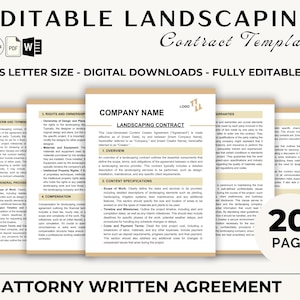 Editable Landscaping Contract Template for Managing Projects -  Instant Download